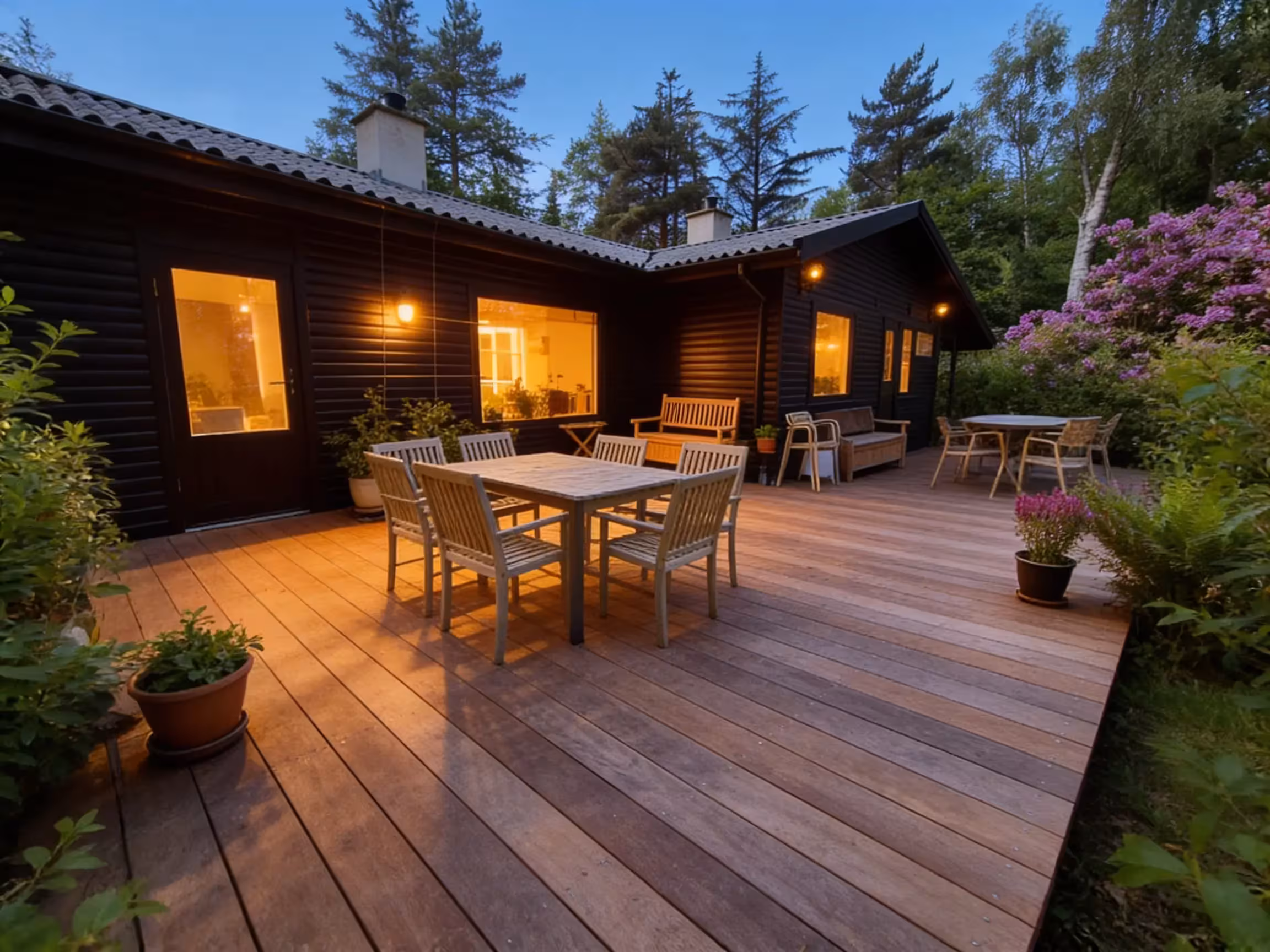 Tatajuba-terrasse med spiseplads ved sommerhus i Vejby Strand